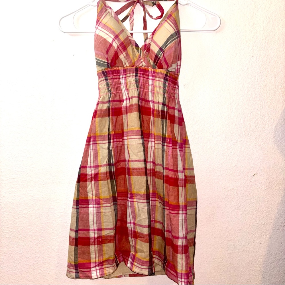 Tilly's Red Plaid Dress, Halter Straps, Mini Dress - Picture 2 of 12